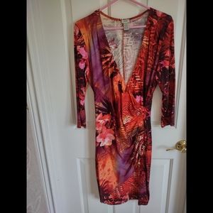 Sheath faux wrap dress. Floral, size L